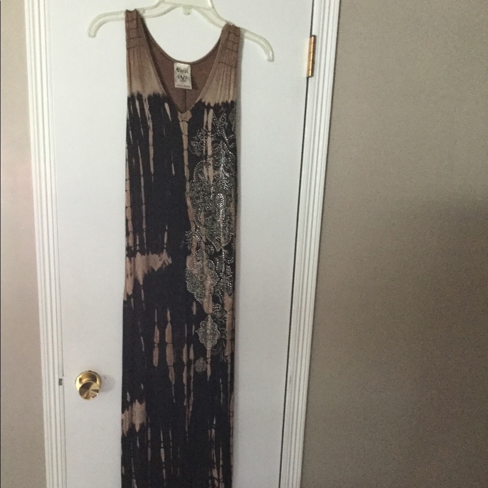 Brown and black jeweled maxi dress
